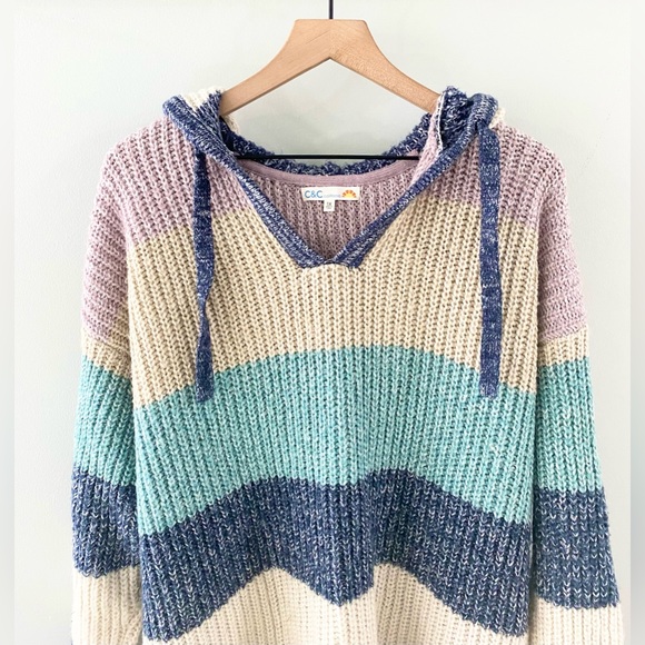 C&C California Striped Hooded Sweater Multicolor Size 1X - Picture 3 of 6